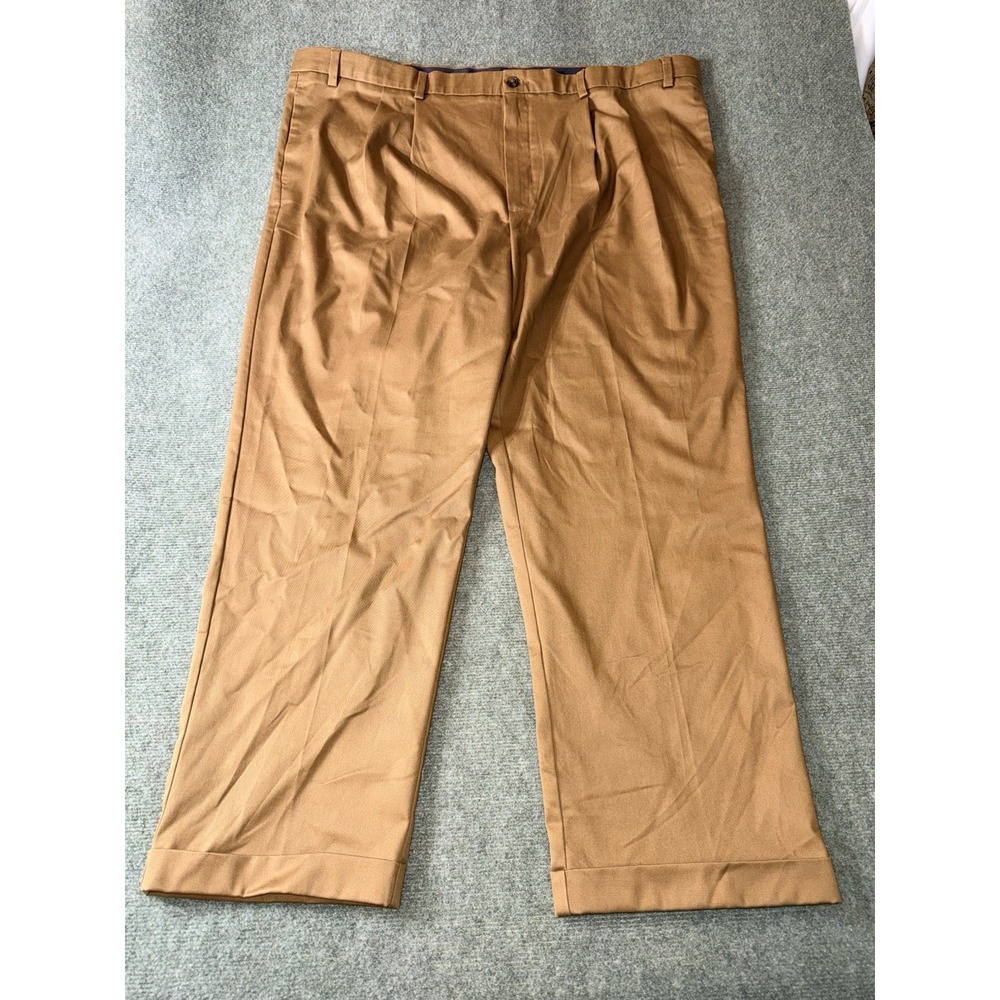 Roundtree & Yorke Total Flex Core Comfort Pleated Khaki Dress Pants Size 50 X 32